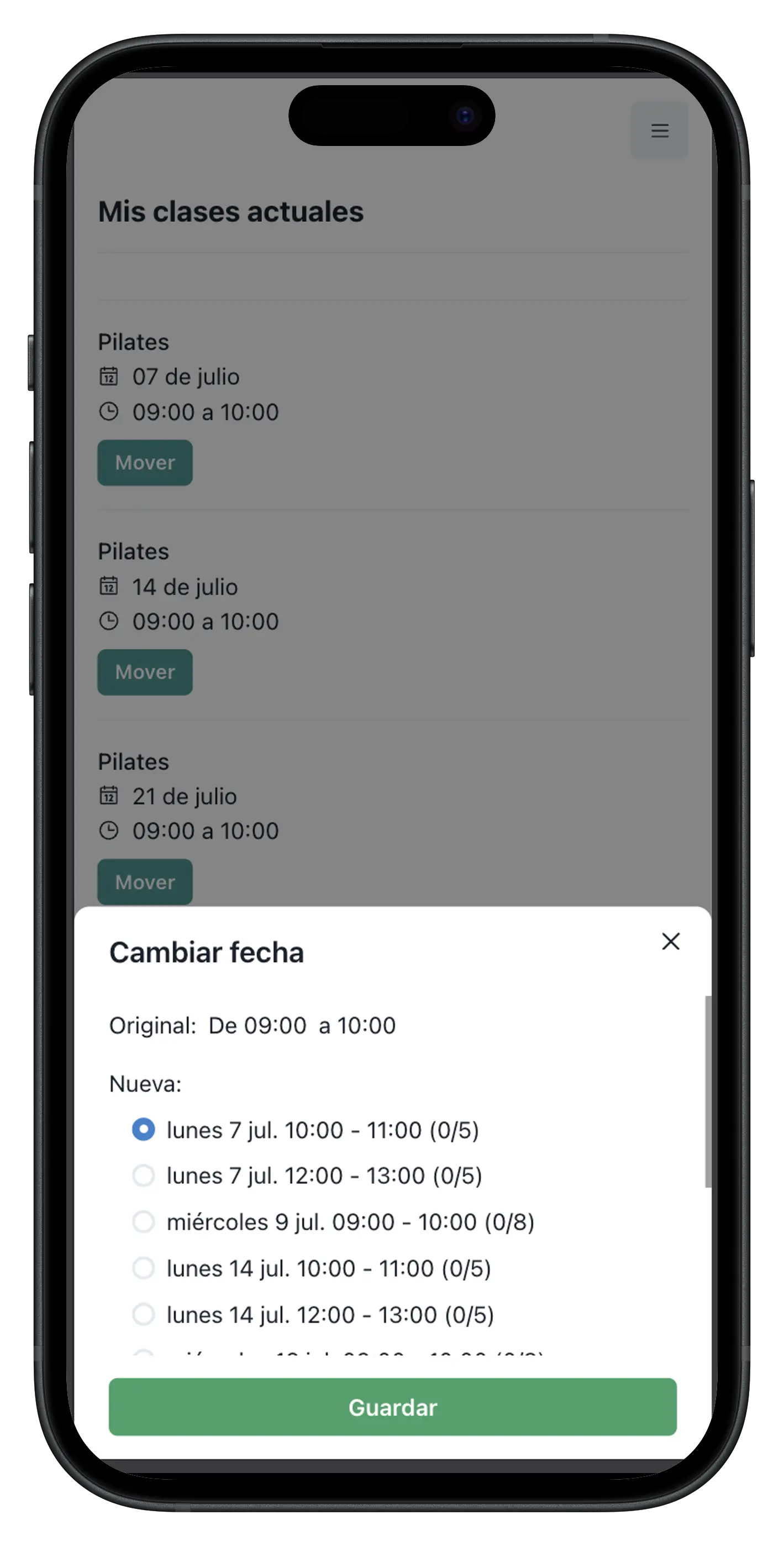 App de reservas online para alumnos de Pilates