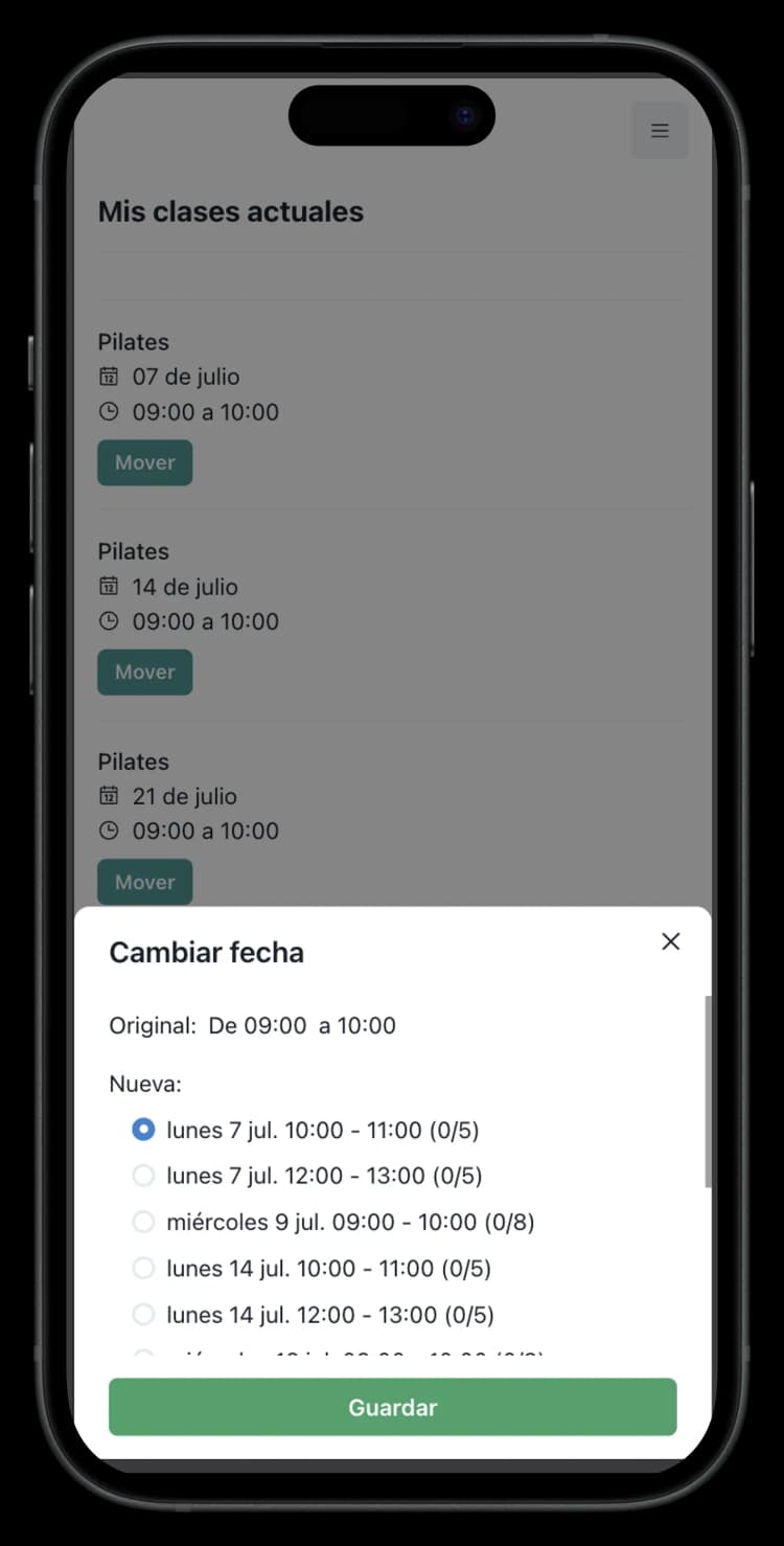 App de reservas online para alumnos de yoga y pilates